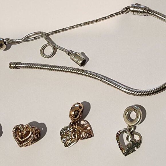 Pandora Bracelet & Charms - slider bracelet, cupcake, heart, glass, puzzle - Picture 2 of 7
